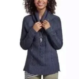 Cabi Navy Cable Knit Cowl Neck Pullover Sweater Style 3168 Size XS